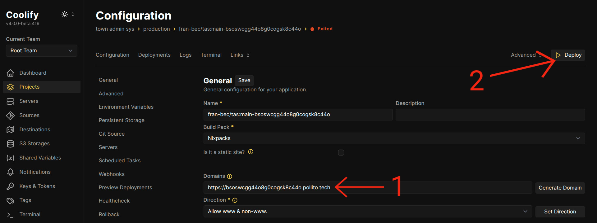 Coolify Detailed Project Configuration