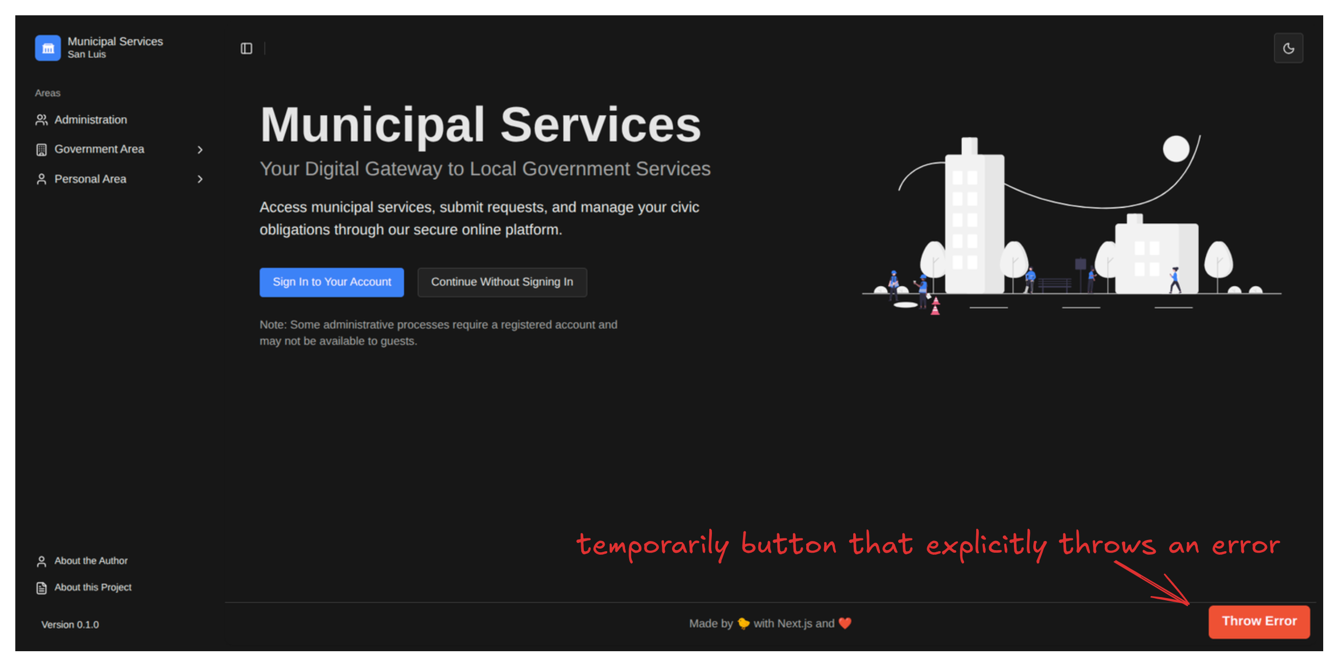 button that throws error